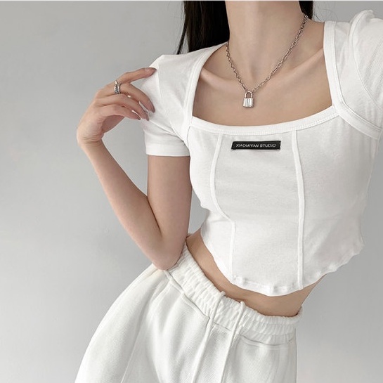 QADCOL Áo Thun Tay Ngắn Cổ Vuông Thời Trang Cho Nữ