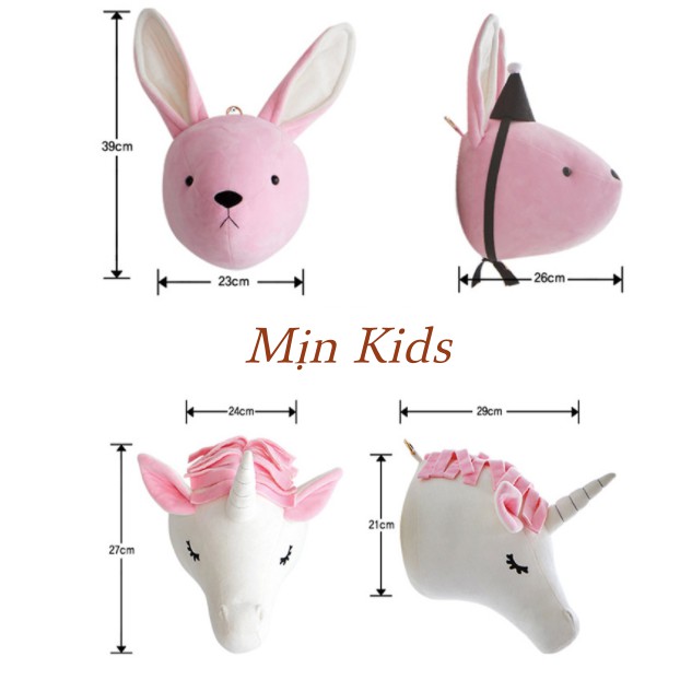 Thú nhồi bông cho bé hình thú 3D MIN KIDS, thú bông treo tường trang trí phòng