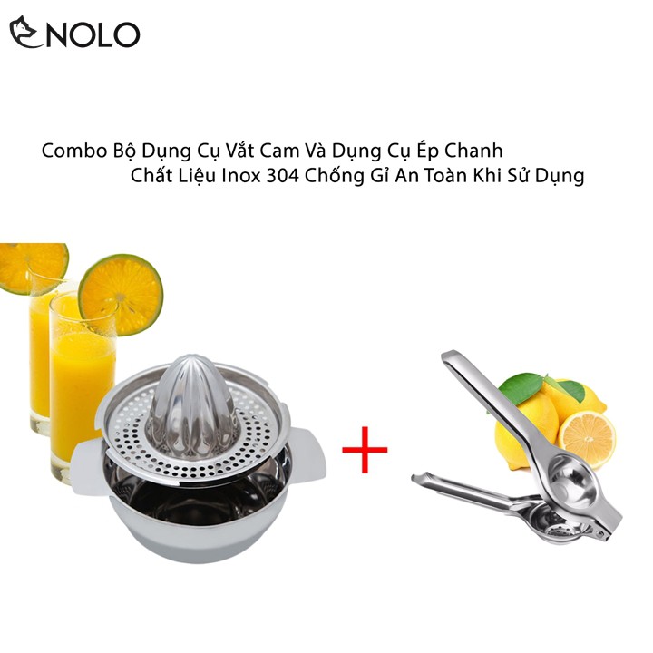 Combo Dụng Cụ Vắt Cam Và Dụng Cụ Ép Chanh Chất Liệu Inox 304 Chống Gỉ An Toàn Khi Sử Dụng