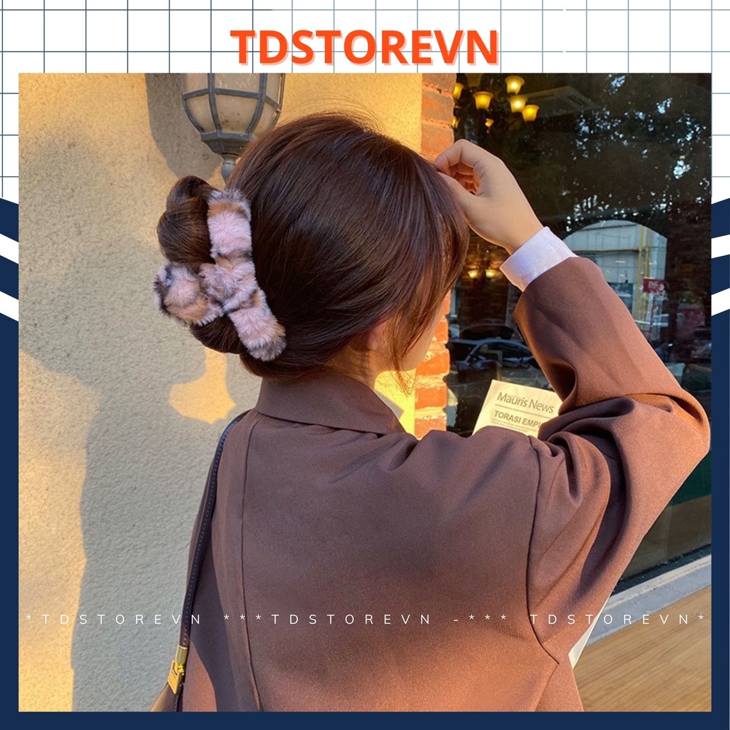 Kẹp tóc lông thỏ màu loang giả kiểu kẹp cua nhựa phong cách Hàn Quốc - TDSTOREVN TD88