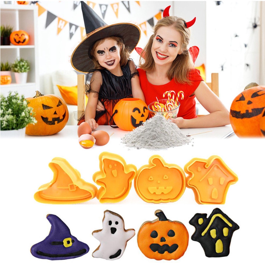 CONOPERY Set 8 Khuôn Nhấn Làm Bánh Quy / Sô Cô La 3D Phong Cách Halloween