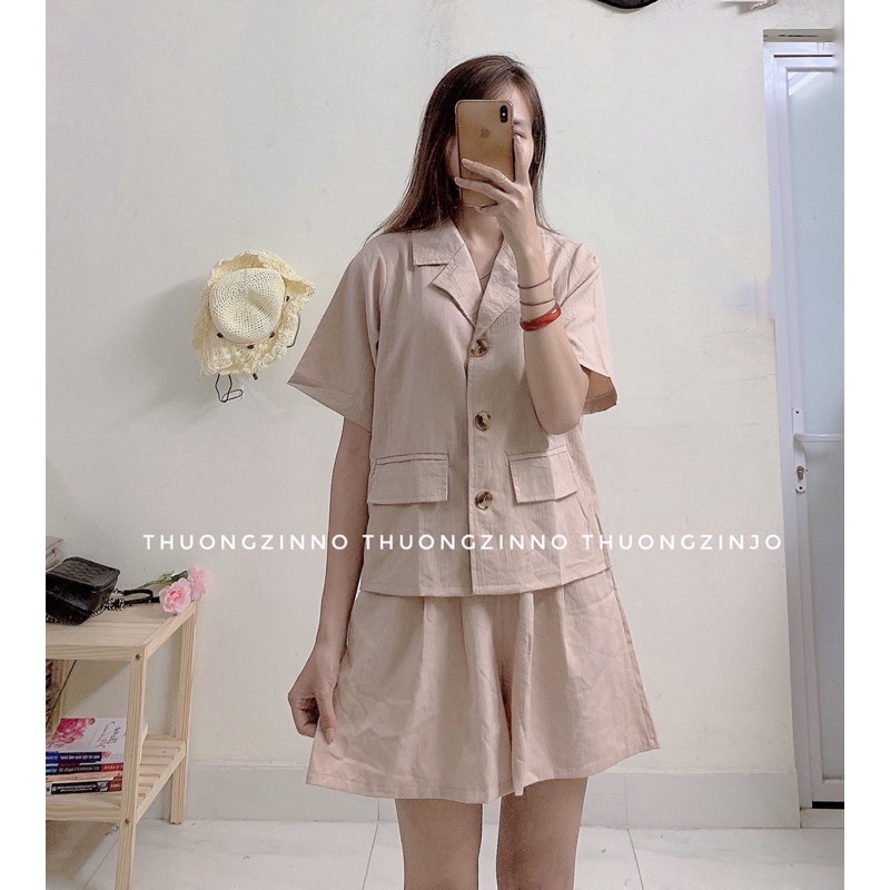 Set Áo Vest Đũi Mix Quần Sooc Ống Rộng