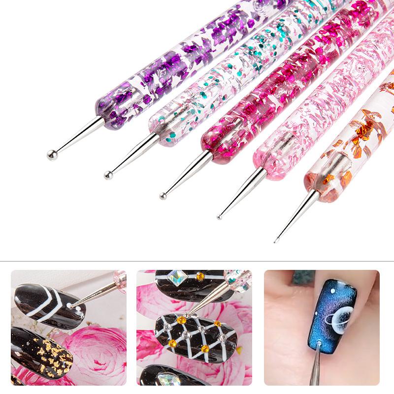 Set 5 bút chấm móng LUSLUKING 2 đầu thiết kế thân đính đá trang trí nghệ thuật