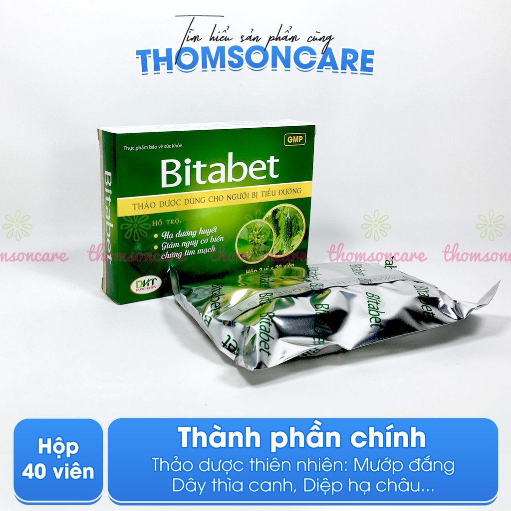 Ổn định đường huyết Bitabet Hộp 40v từ mướp đắng, dây thìa canh, diệp hạ châu, cao chè vằng, hỗ trợ giảm tiểu đường