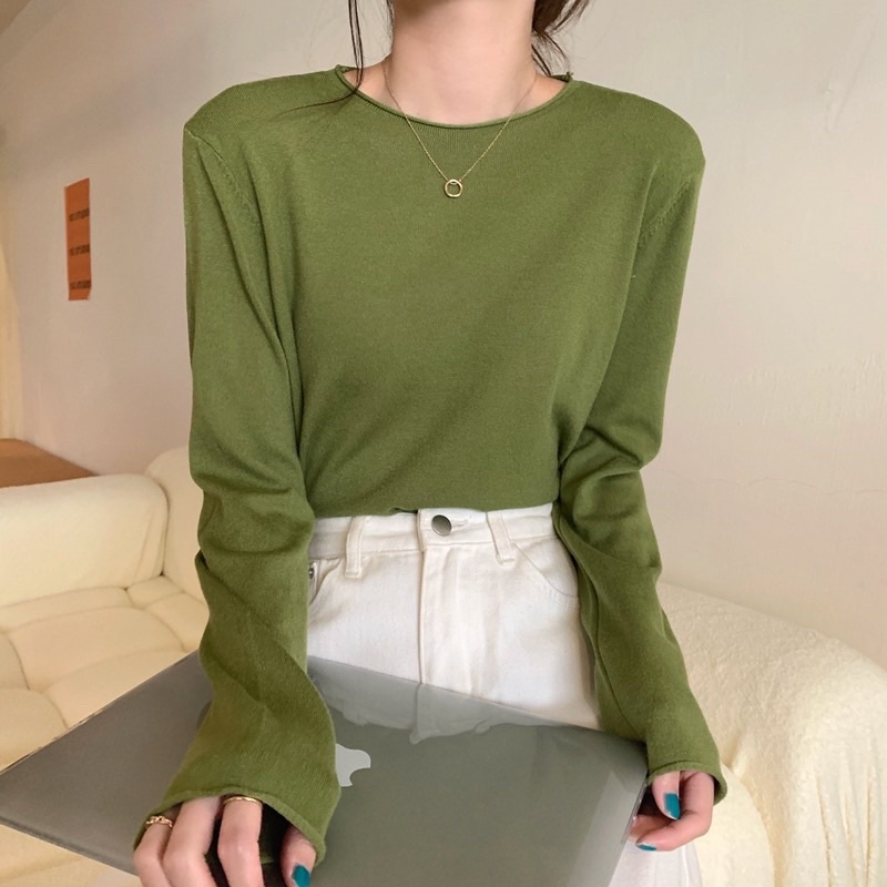 AL2-Áo len nữ trơn dáng dài tay cổ tròn màu sắc pastel freesize | BigBuy360 - bigbuy360.vn