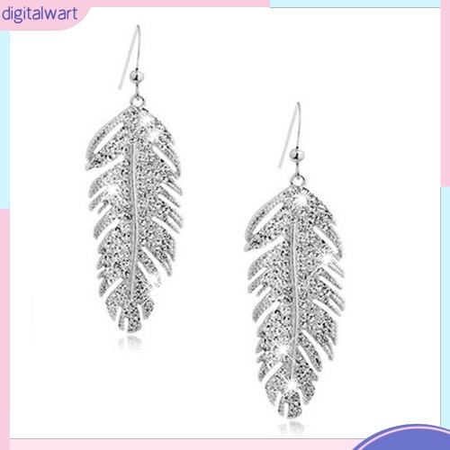 Đôi khuyên tai hợp kim hình lông vũ đính đá phong cách retro cá tính sang trọng dành cho nữ