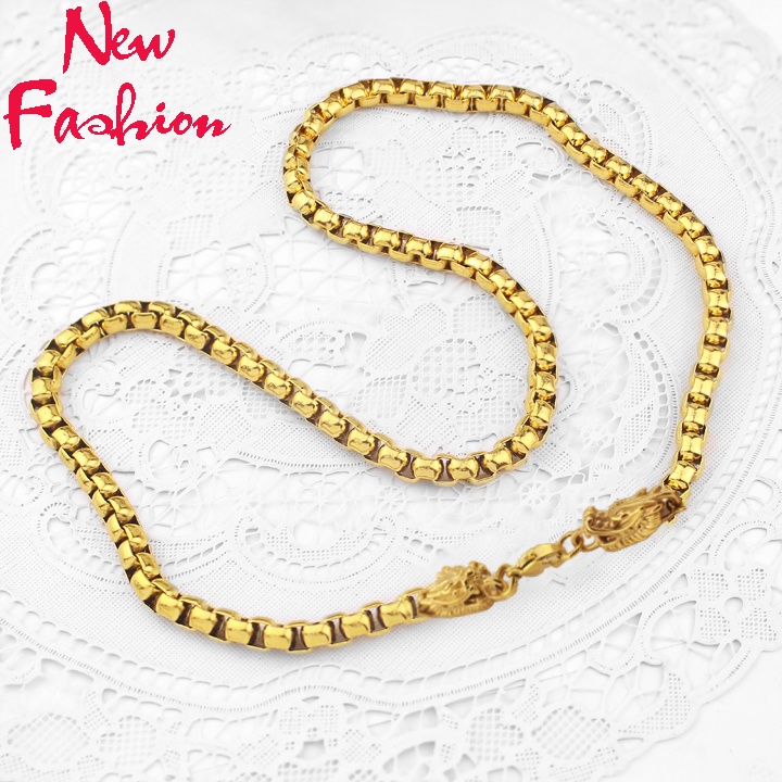 Dây chuyền nam inox kiểu ống trúc 7mm có 2 đầu rồng màu vàng siêu đẹp, bền màu, Thể hiện đẳng cấp phái mạnh