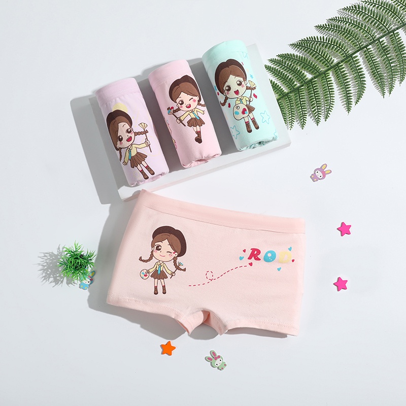 Set 4 quần lót cotton SMY mềm thoáng khí in họa tiết hoạt hình đáng yêu cho bé gái 2-12 tuổi