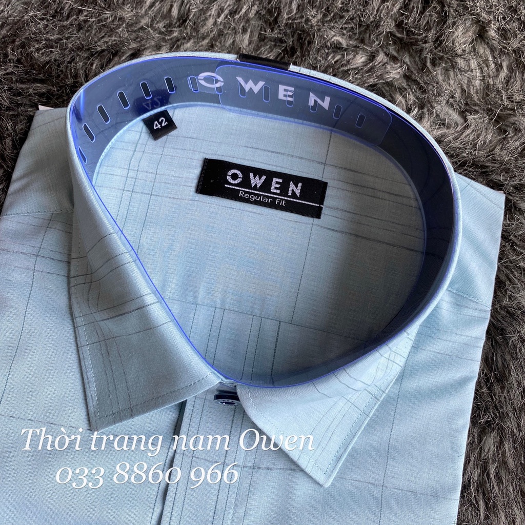 OWEN - Áo sơ mi dài tay Owen Regular fit chất sợi tre màu xanh bạc hà kẻ ca rô 220788