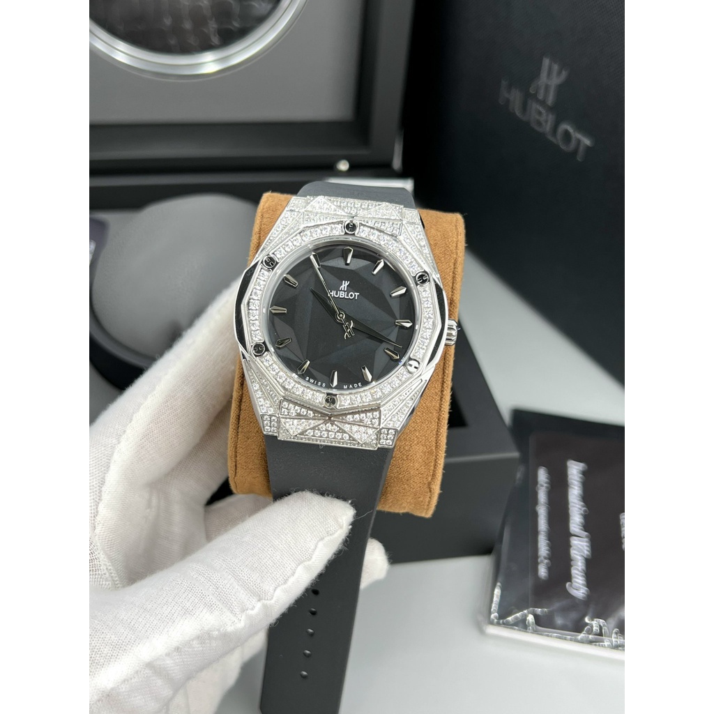 Đồng hồ nam HB Orlinski king gold 42mm, máy automatic Thụy Sĩ, viền bạc, dây silicone siêu cấp