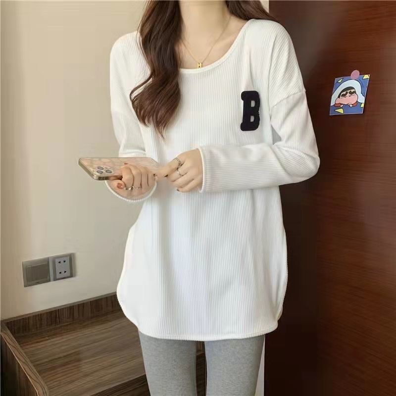 Áo Thun Tay Dài Dáng Rộng Xẻ Tà Thời Trang Xuân Thu Phong Cách Mới Cho Nữ