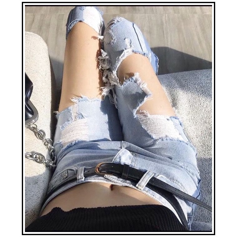 Quần jean nữ baggy rách hở hai đùi phong cách siêu bụi vv2/10-1