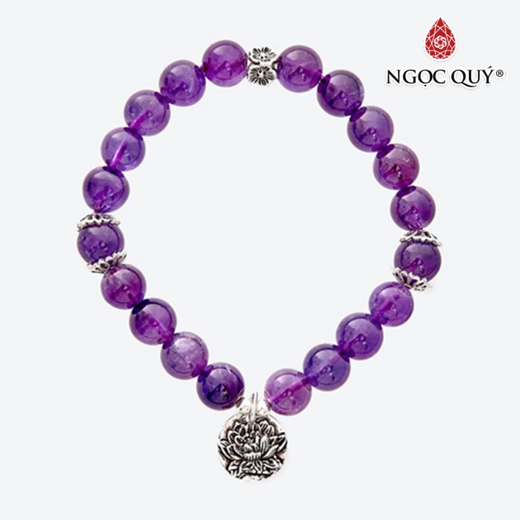 Vòng tay TA tím charm hoa sen - Ngọc Quý