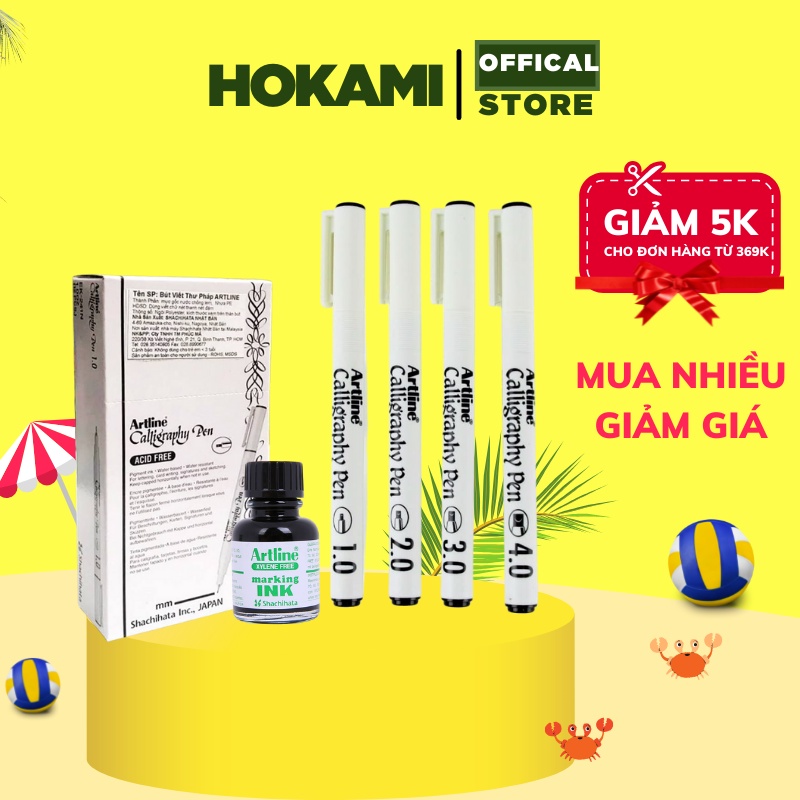 Bút viết Thư Pháp Artline - Bút vẽ bản đồ mực đen size 1.0mm, 2.0mm, 3.0mm, 4.0mm  HOKAMI STORE