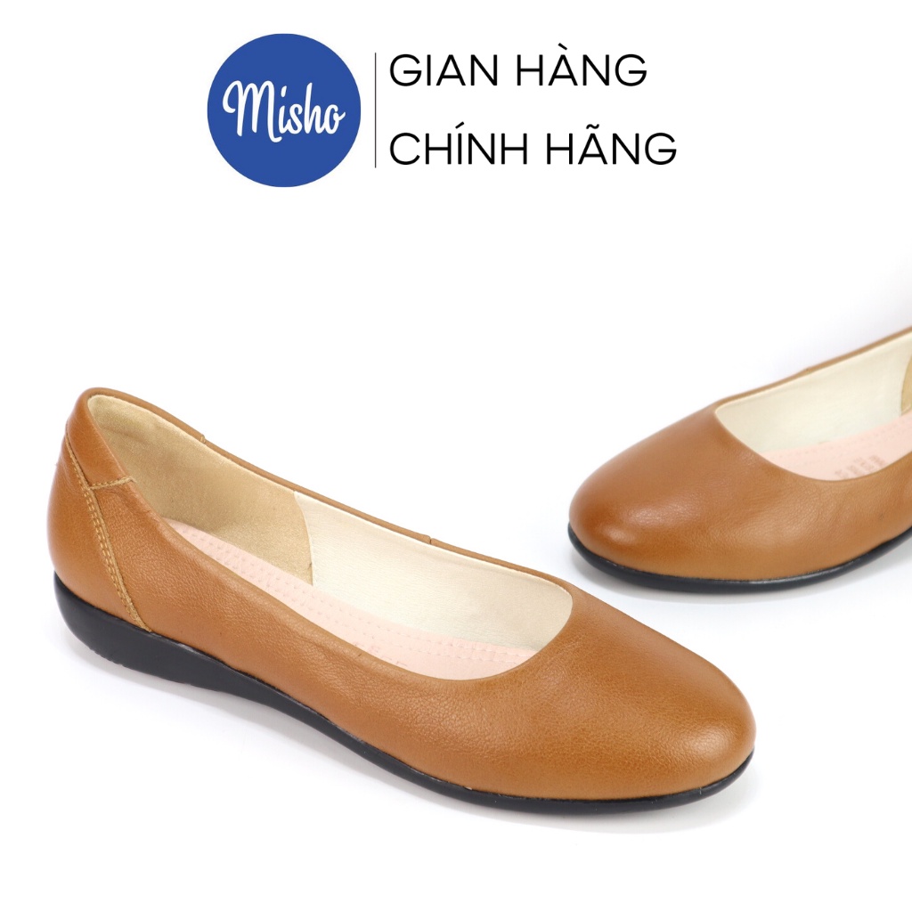 Giày búp bê đế xuồng 2cm da bò êm chân mang đi làm đi dạo Misho 1096