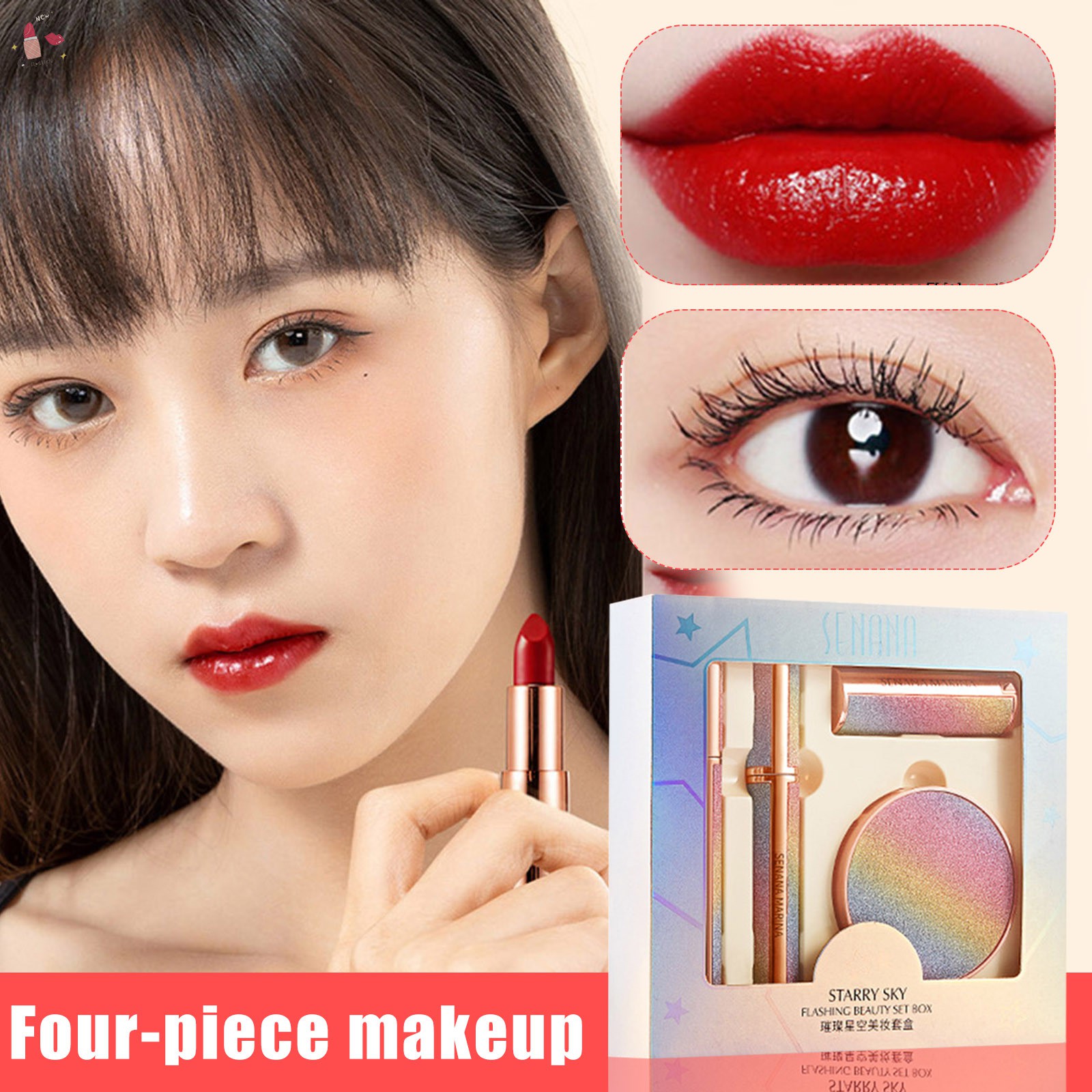 [Hàng mới về] Set 4 món mỹ phẩm kem làm đẹp + son môi + bút kẻ mắt + mascara tiện dụng cao cấp