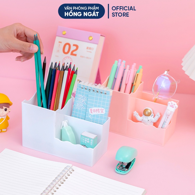Ống đựng bút nhiều ngăn, hộp đựng bút để bàn cute đa năng giá rẻ đồ dùng học tập dễ thương văn phòng phẩm OB10