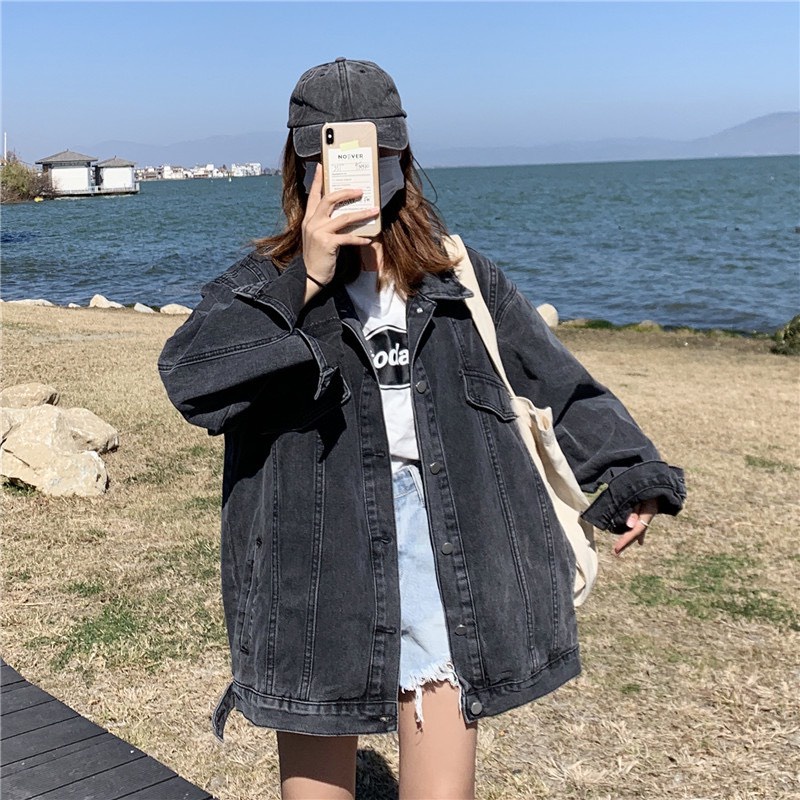 ÁO Khoác BigSize jeans nữ màu xám đen phom rộng Oversize 09 MLJ