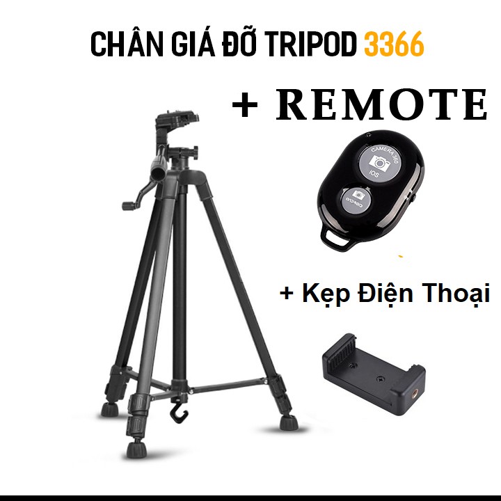 Chân Đỡ Máy Ảnh Điện Thoại Cao 1M5 -Tripods Máy Ảnh Điện Thoại Chuyên Nghiệp 3366 - Tặng Kẹp Điện Thoại Và Remote