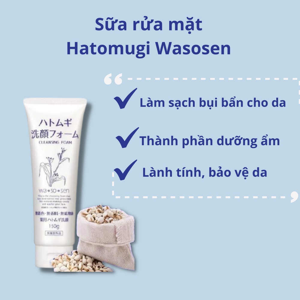 Sữa rửa mặt trắng da ngừa mụn Hatomugi Wasosen Medicated Facial Wash 150g