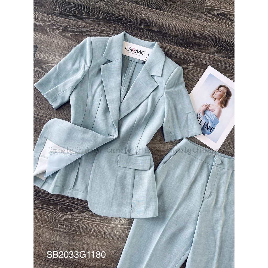 Set bộ nữ áo vest tay cộc SB2033 CREME