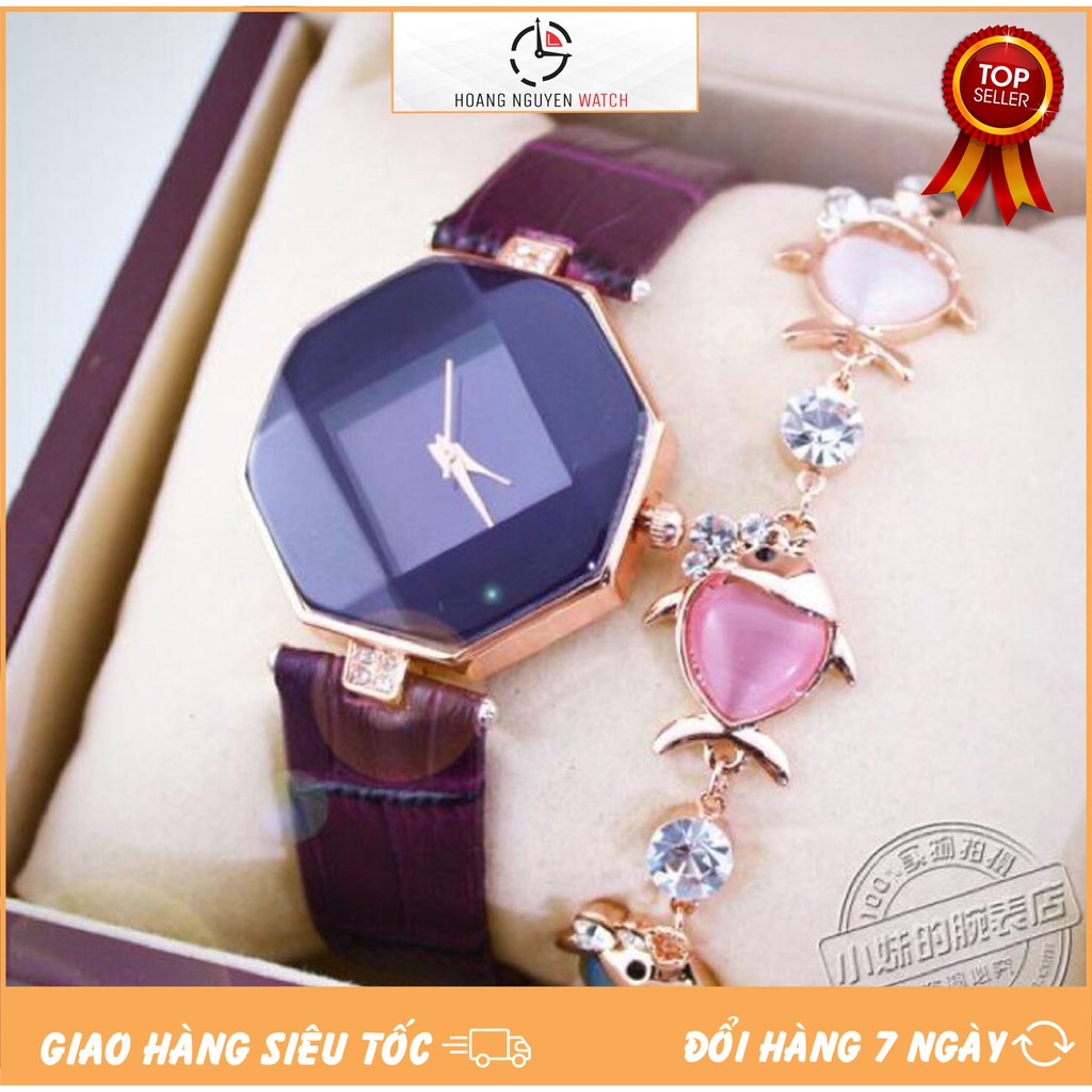 DH078 [SỈ] ĐỒNG HỒ NỮ DÂY DA LỤC GIÁC KIM CƯƠNG QUART ĐỦ MÀU