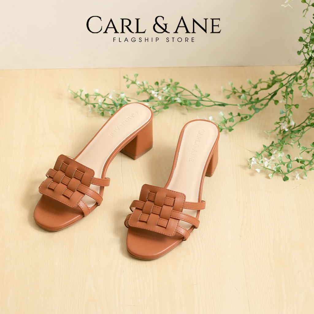 Carl & Ane - Dép cao gót mũi hở phối quai đan cao 4cm màu bò_CS014