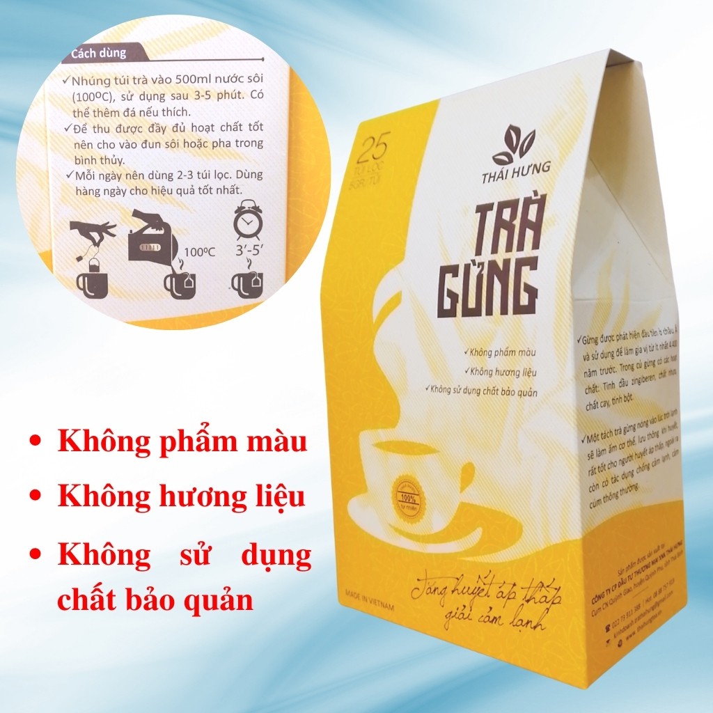 Trà Gừng Thái Hưng Giải Cảm Lạnh, Tăng Huyết Áp Thấp, Hộp 25 Túi Lọc 5g