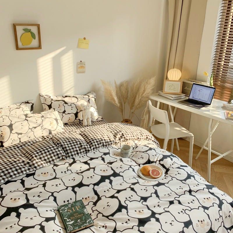 Bộ Chăn Ga Gối Gấu Đen Cotton Poly