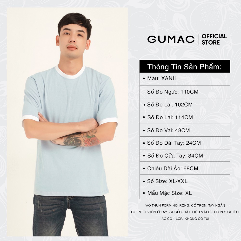 [Mã WABRGD12 giảm 10% đơn 250K] Áo thun nam phối cổ GUMAC màu xanh, thiết kế basic thanh lịch ABB1157 | BigBuy360 - bigbuy360.vn