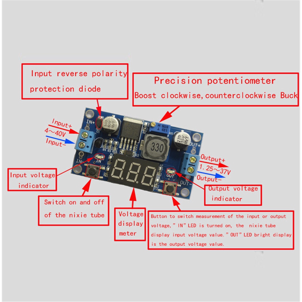 Bảng mạch chuyển đổi hạ áp pcbfun DC 4.0 ~ 40 sang 1.3-37V LM2596