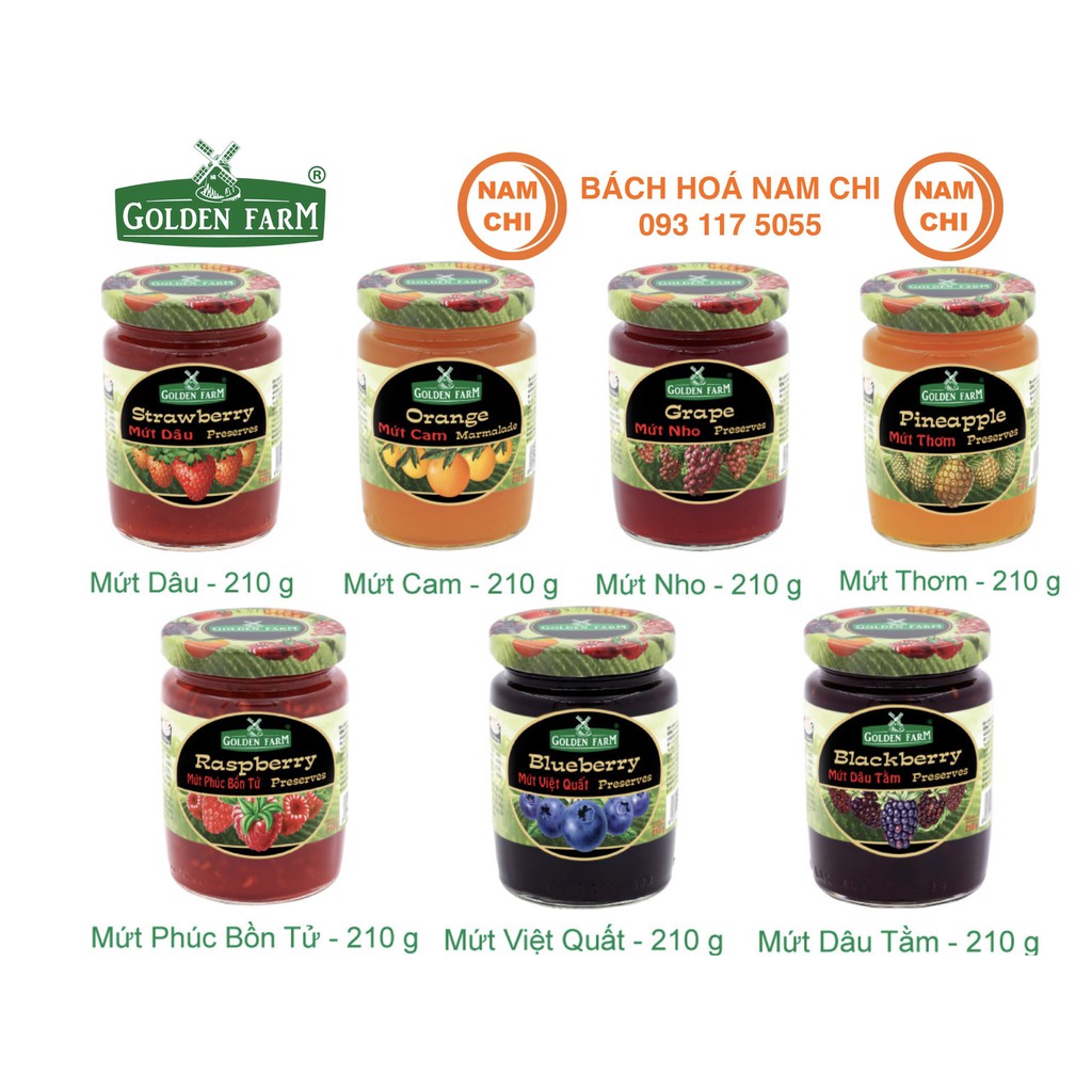 Tổng Hợp Mứt Trái Cây Golden Farm 7 Vị Dâu Cam Nho Thơm Phúc Bồn Tử Việt Quất Dâu Tằm