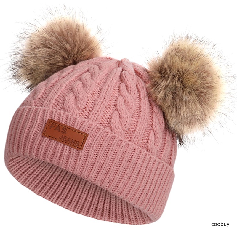 Mũ trùm đầu giữ ấm mùa đông đính bóng lông dễ thương cho bé