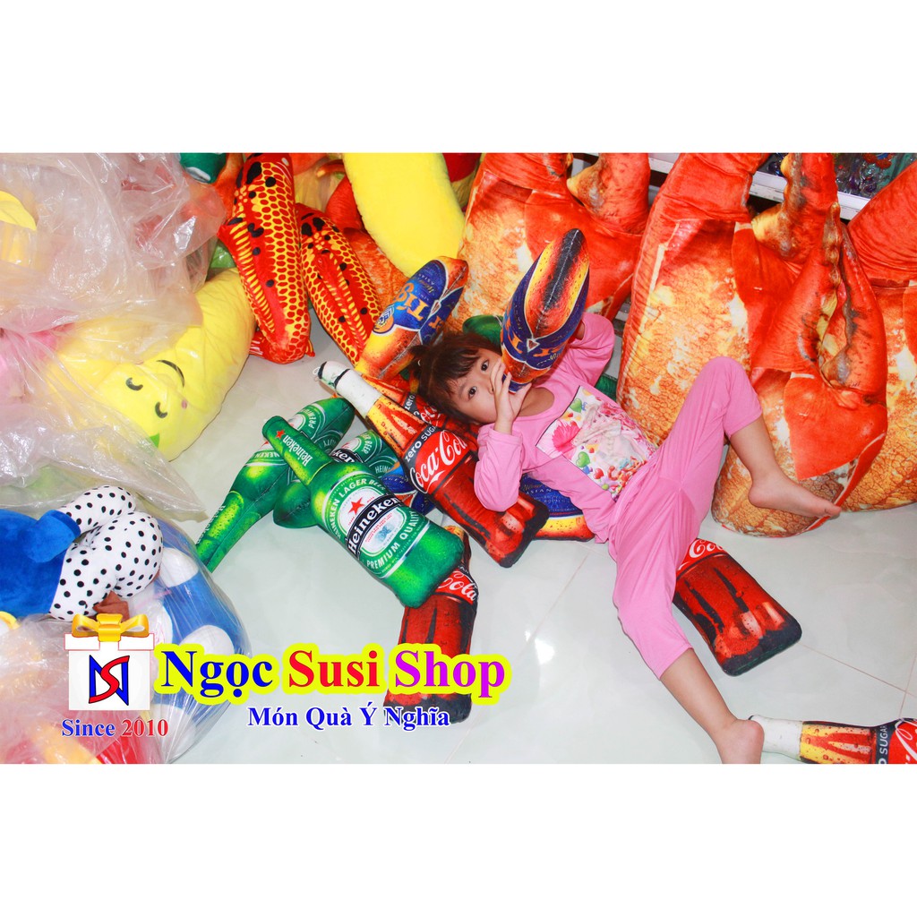 Gối Ôm Chai Bia 3D Nhồi Bông Size 50cm Siêu Mịn - GẤU BÔNG CHAI BIA