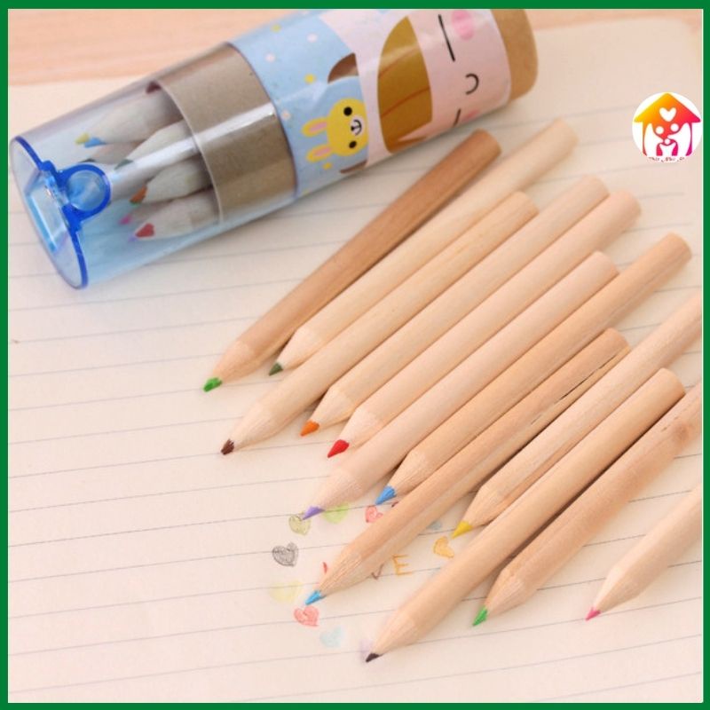 Hộp 12 bút chì màu kèm gọt bút phong cách Hàn Quốc màu sắc tươi sáng kèm gọt bút chì cho bé