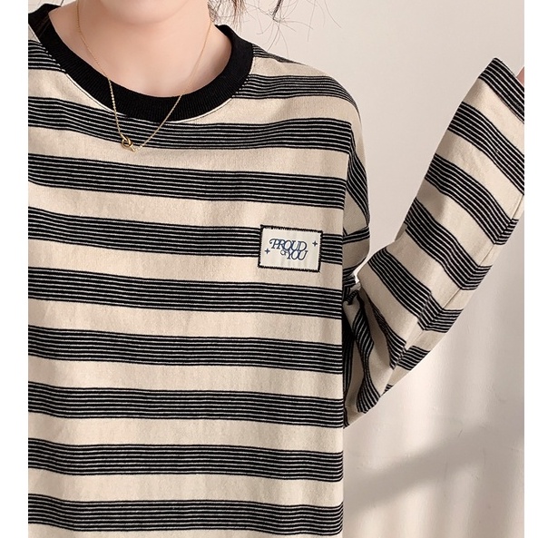 46335 Áo Thun Sọc Dài Tay Xẻ Tà Bên Hông