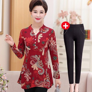 Bộ Quần Áo Dài Tay Thời Trang Mùa Hè Cho Phụ Nữ Trung Niên 40-50 Tuổi