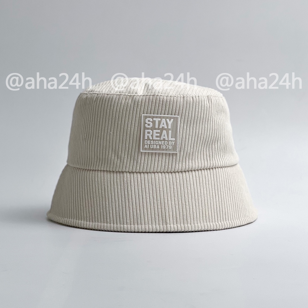 Mũ Bucket nhung tăm thêu chữ STAY REAL thời trang nón tròn nam nữ đẹp AH1660