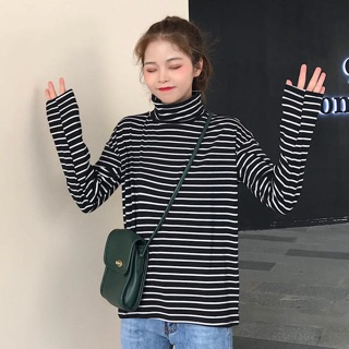 [SẴN + ảnh thật] Áo thun cổ lọ kẻ sọc ulzzang