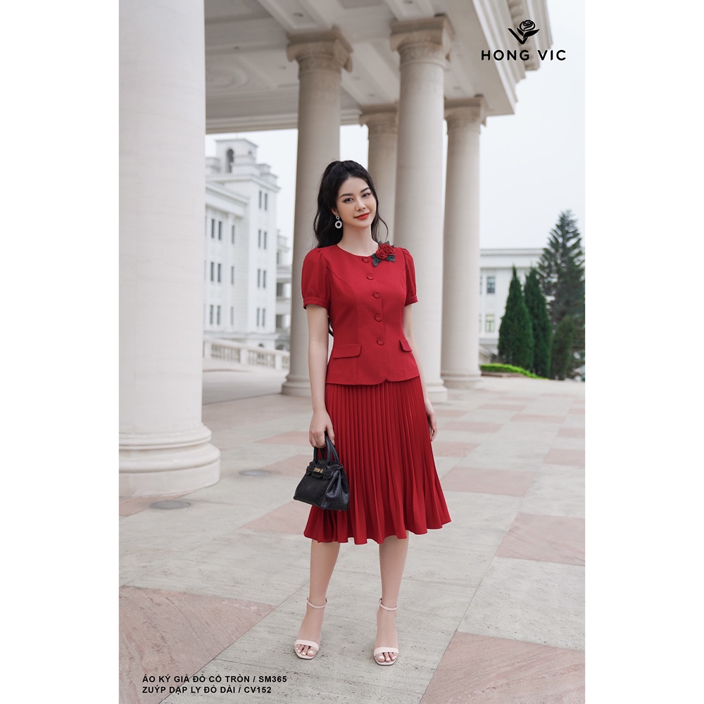 Chân váy nữ thiết kế Hong Vic dập ly đỏ dài CV152