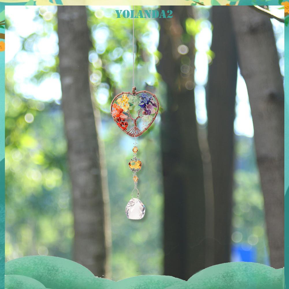Mặt dây treo trang trí cửa sổ vườn nhà lăng kính pha lê mẫu cây đời có hạt đá