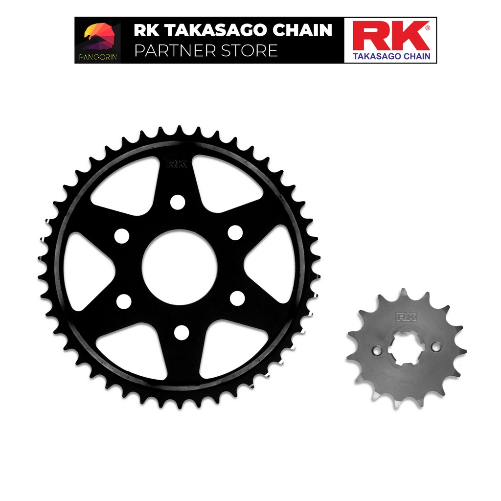 Nhông Dĩa RK Takasago cho xe máy Honda CB150R Neo Sport, chất liệu: Thép mạ màu đen, độ dày Nhông Dĩa: 428