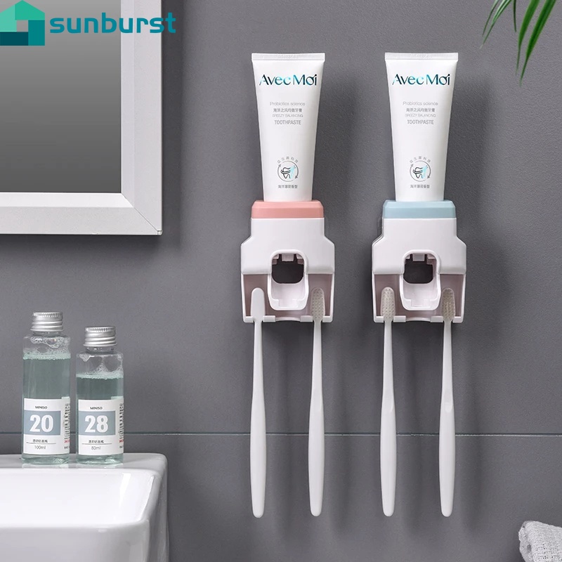 Dụng Cụ Lấy Kem Đánh Răng Tự Động Gắn Tường + 2 Giá Đỡ Bàn Chải Đánh Răng / Máy Ép Kem Đánh Răng Tiện