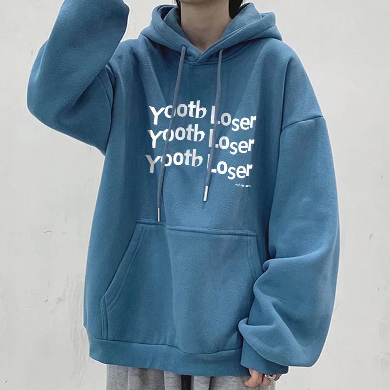 Áo hoodie tay dài dáng rộng in chữ thời trang mùa đông phong cách hong kong cho nam size m-8xl
