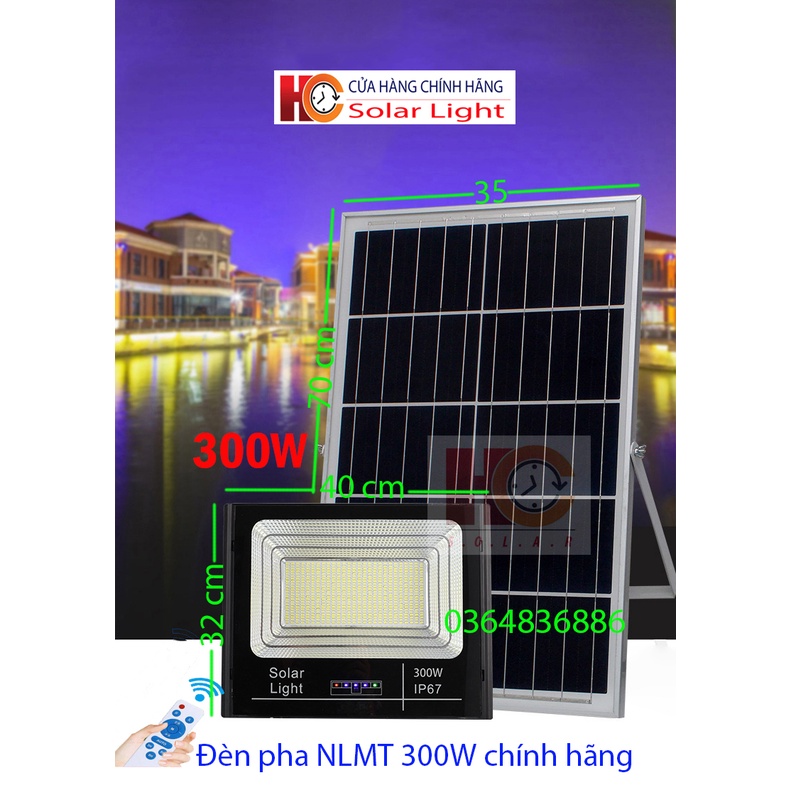 Đèn pha năng lượng mặt trời HC SOLAR LIGHT 60W,100W,200W,300W – Vỏ nhôm, Tấm pin NLMT rời, Báo pin ngoài, Chính hãng