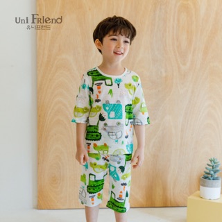 Bộ đồ bé trai Hàn Quốc uniFriend lửng _ green car