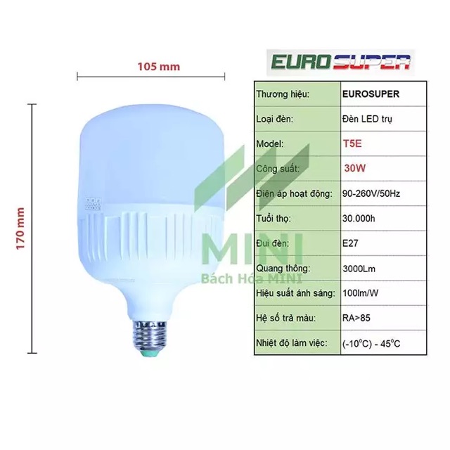 Đèn LED Trụ 30W Siêu Sáng Euro Super