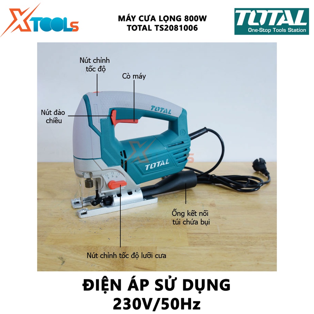 Máy cưa lọng TOTAL TS2081006 | máy cắt lọng cầm tay công suất 800W, tốc độ không tải 800-3000 v/p, dùng để cắt xẻ gỗ