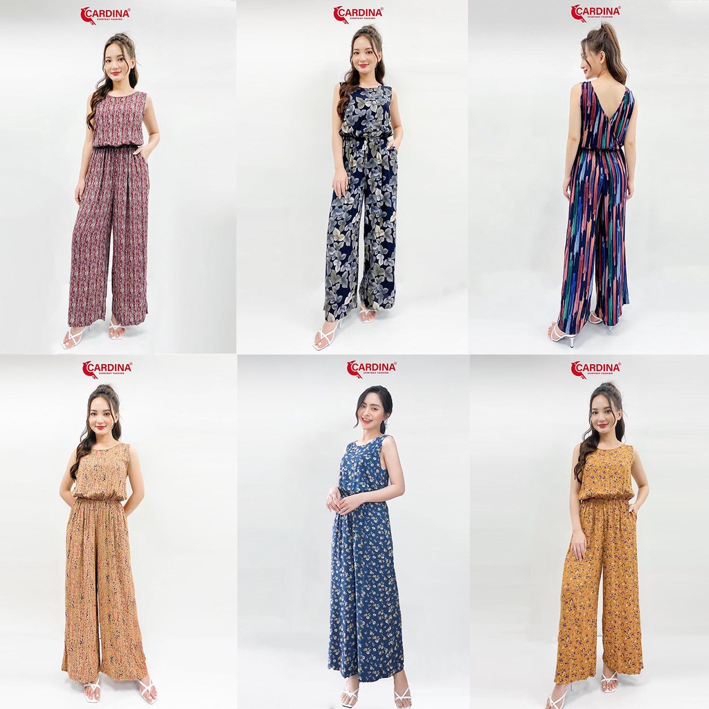 Đồ Bộ Nữ 𝐂𝐀𝐑𝐃𝐈𝐍𝐀 Chất Lanh Tre Cao Cấp Jumpsuit Áo Sát Nách Liền Quần Họa Tiết 2JL25