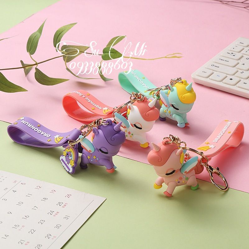 Móc khóa ngựa pony cao cấp -Móc khóa kì lân bảy sắc cầu vồng siêu treo balo túi xách.